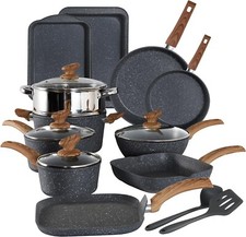 17 Piece Hammered Cookware Set Nonstick Granite Coated Pots and Pans Set Black