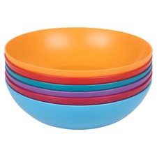 6x Unbreakable Colored Plastic Deep Round Bowls Reusable Dinner & Picnic Bowl