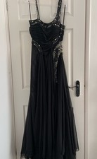 NEW Long Black Layered Cape Silver Beaded Diamante Party Xmas Dubai Dress Size 8