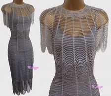 KAREN MILLEN ✩ VINTAGE SILVER CROCHET FLAPPER GATSBY STYLE DRESS ✩ UK 10-12 BNWT