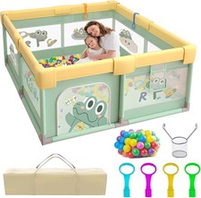 Playpen for Baby and Toddlers, 200 x 180cm Large Baby Playpen with a Basket