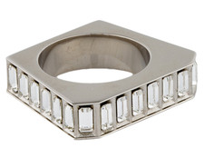 NIB Saint Laurent YSL Hexagonal Baguette Crystal Smoking Silver Ring Sz 7 $895