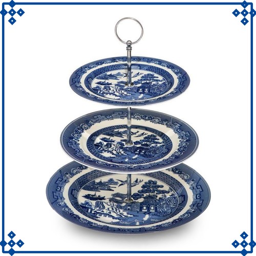 Blue willow tier cake stand - cake,