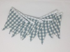 Laura Ashley Gingham Duck Egg Blue/White Handmade Bunting 10 Double Sided Flags