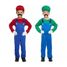 Kids Boys Super Mario and Luigi Costume Plumber Bros Book Halloween Fancy Dress