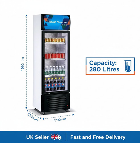 Oli 280l single glass door - 280l,