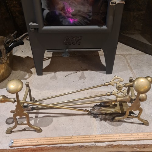 Victorian brass fire - fire, irons