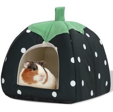 Strawberry Black Cozy Hideaway for Guinea Pigs, Rabbits -Soft Plush Pet Cave Bed
