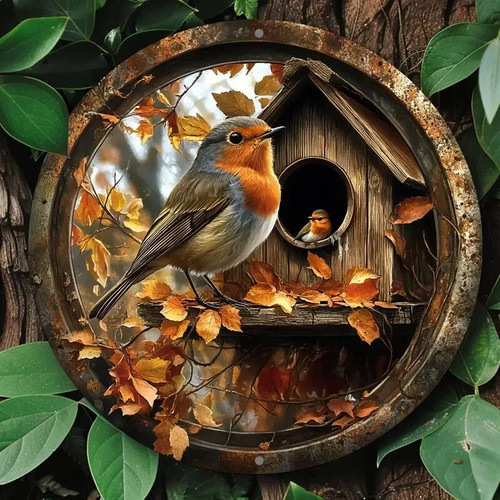 Robin bird house metal - house, garden