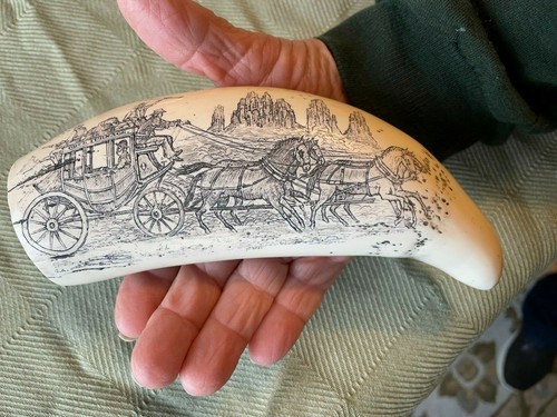 Scrimshaw sperm whale tooth - scrimshaw,