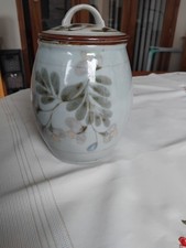 Rare Vintage Highland Stoneware Studio Pottery Storage Jar Leaf + Flower Pattern