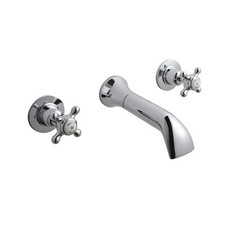 White Topaz Crosshead Handles Wall Mounted Bath Spout & Stop Taps Bathroom Trad