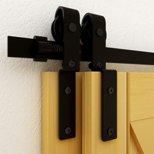 4-12FT Upgraded Bypass Sliding Barn Door Hardware Kit for Double Wooden Doors