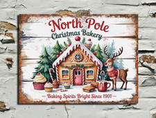 Festive Christmas Xmas Metal Vintage Style Sign Wall Art Christmas Bakery