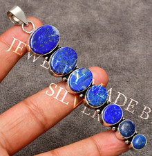 Lapis Lazuli Gemstone 925 Sterling Silver Handmade Jewelry Pendant 2.85"