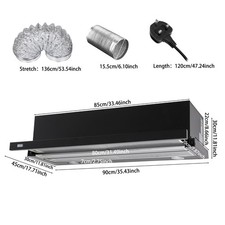 Integrated Cooker Hood Telescopic Kitchen Extractor Fan in Stainless Steel 90cm