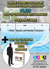 EXHIBITION DISPLAY 3 BANNER STANDS BACKDROP WALL POP UP DISPLAY COUNTER INC.