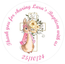 48 Personalised Baptism Stickers Christening Sweet Bag Seals 40mm Cone Labels