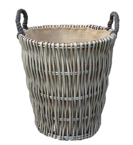 Tall round grey log basket - log,