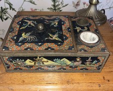 Antique Figurative Chinese Chinoiserie Novelty Tin Writing Stationery Ink Wells