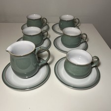 DENBY REGENCY GREEN 5 X CUPS AND SAUCERS + Milk / Cream Jug