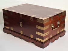 Antique Brass Bound Wooden Strong Box ,working Lock With Key ,(1850s)