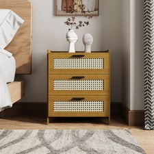 3 Drawers Bamboo Bedroom Bedside Cabinet Furniture Storage Nightstand Side Table