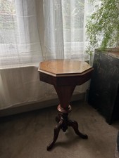 ANTIQUE early 20th c TRUMPET SEWING / WORK TABLE NEEDS TLC INSIDE & RE FINISH