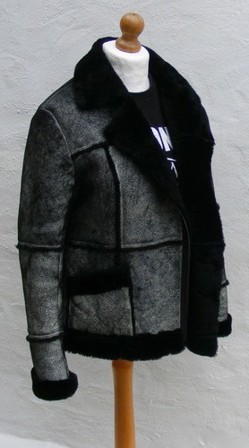 Grey black sheepskin shearling