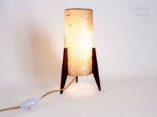 Spun Fibre Rocket Lamp Vintage Space Age Teak Table Lamp Light