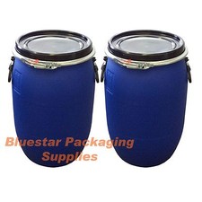 2 x 60L Litre Open Top Plastic Storage Drum Barrel Keg With Lid Food Grade New