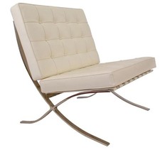 Premium Barcelona Chair Biege Mies Van Der Rohe Replica Geniuine Italian Leather