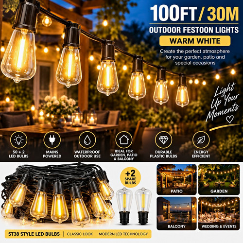 100ft 30m festoon lights - 100ft,