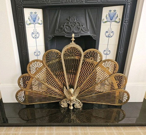 Stunning brass peacock fan - peacock,