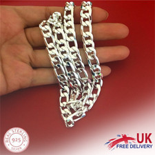 925 Sterling Silver Thick Solid Men's Figaro Chain Necklace or Bracelet Italy