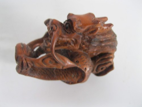 Wood netsuke coiled dragon - wood,