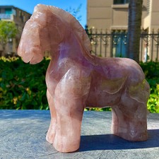 4.16LB  Natural red gum flower horse hand carved quartz crystal spiritual healin