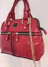 Modalu Pippa Handbag Red Leather Grab Shoulder Bag Detachable Gold Strap .
