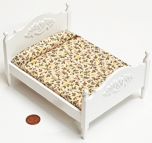 Dolls house double bed white - dolls,