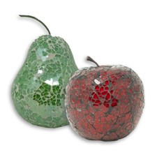 Mosaic Glass Green Pear & Red Apple Set Decorative Fruit Display Piece Gift