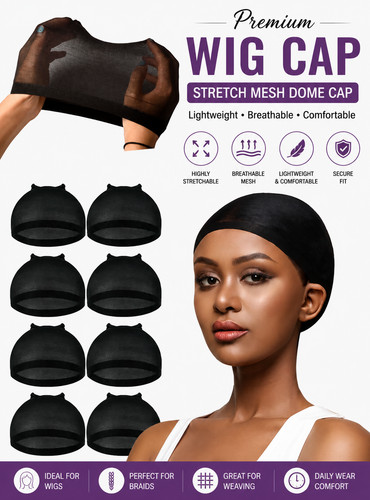 Black wig caps stretch - black, mesh