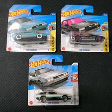 Hot Wheels Bundle Delorean X3 Silver Treasure Hunt TH, Black/Pink & Blue 2024
