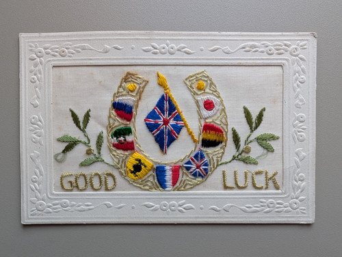 Old silk postcard ww1 flag - silk,