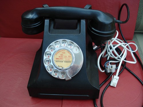 Black bakelite telephone - bakelite,