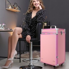Rolling Manicure Table Nail Desk Travel Train Case Cosmetic Trolley & Speaker