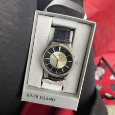 River Island Men’s Watch Black & Gold With Leather Strap New In Box RRP£36