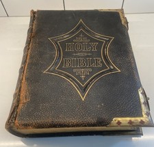 Antique large Leather Bound Scott & Henry Family The Holy Bible 1900s BI32