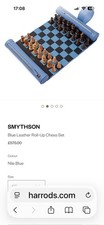 Smythson Leather Travel Chess Set Portable Game Pieces Blue Leather Case