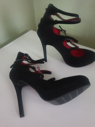 Black suede strap stiletto - suede,