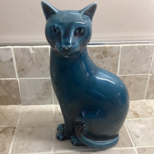 Poole pottery cat teal blue - pottery,